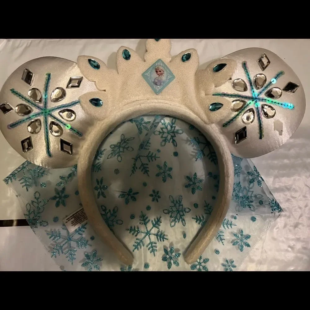 Disney Parks Blue White Sparkle  Elsa Minnie Mouse Ears Headband